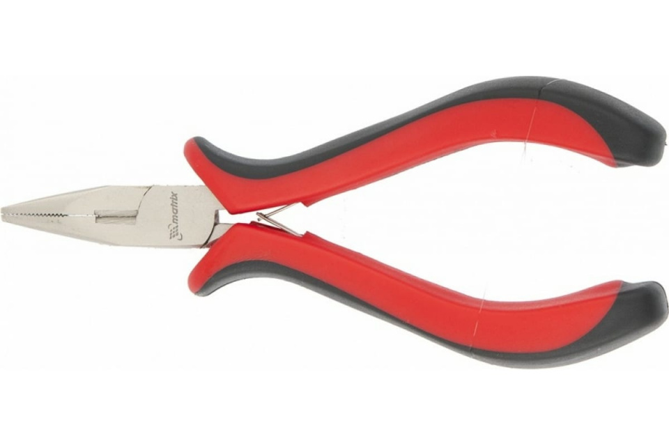 картинка Длинногубцы 130 мм Mini никелированные прямые,авторазжим,двухкомпонентные рукоятки MATRIX