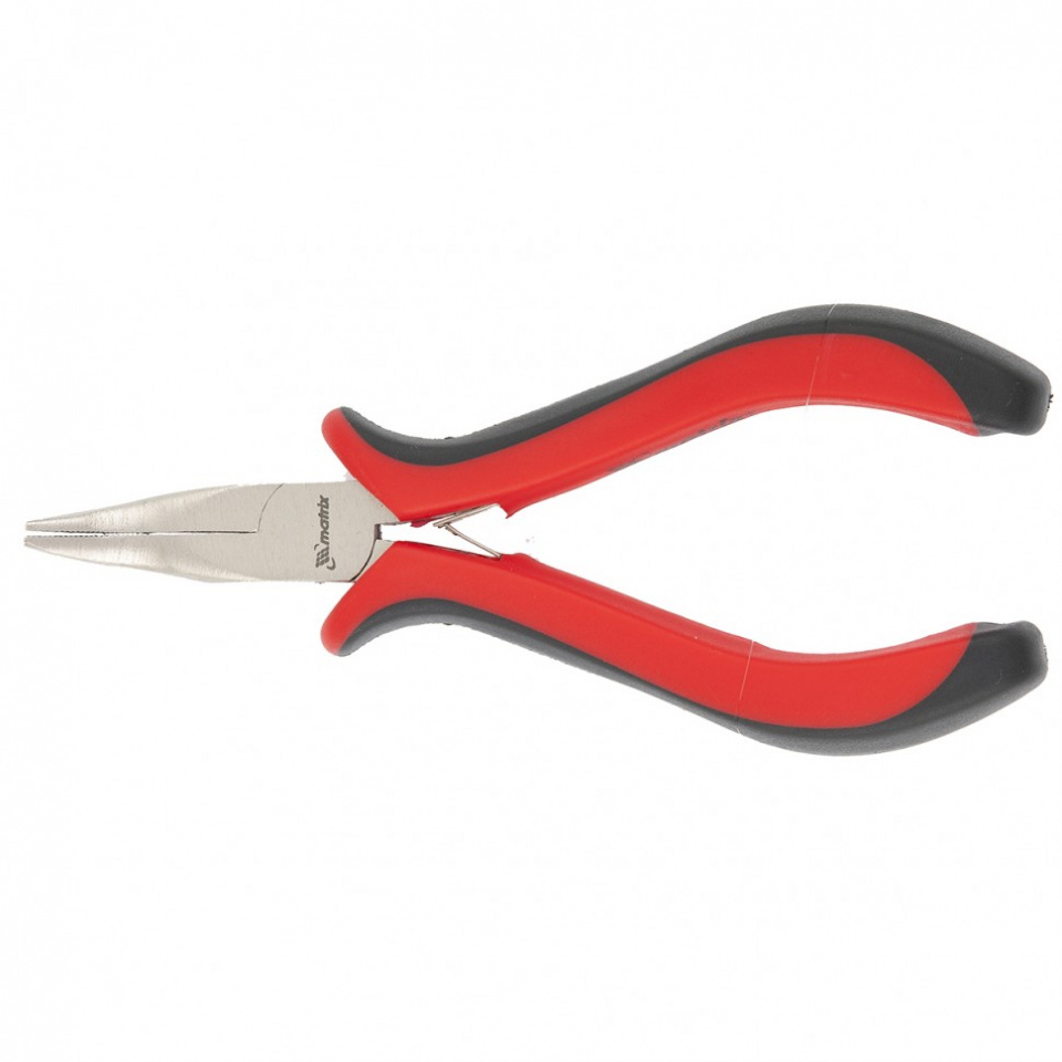 картинка Длинногубцы 130 мм Mini никелированные изогнутые,авторазжим,двухкомпонентные рукоятки MATRIX