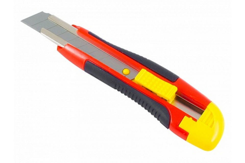 картинка Резак с выдвижным лезвием "Модерн" ,автом. фиксатор, сталь 60Г, 2 зап. лезвия,18 мм