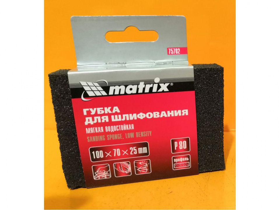 картинка Губка 100х70х25мм для шлифования средней плотности Р80/MATRIX