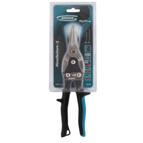 картинка Ножницы по металлу"PIRANHA",250мм,прямой рез, сталь-хром, двухкомп. рукоятки GROSS