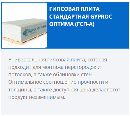 картинка Гипсокартон "Gyproc Оптима" 2500х1200 х12,5 мм