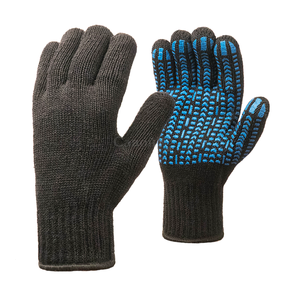 картинка Перчатки двойные полушерстяные С ПВХ 7,5 класс чёрные